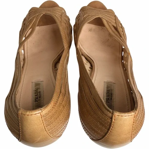 Vintage Prada Woven Leather Peep Toe Heels Size 40.5 - Picture 6 of 14